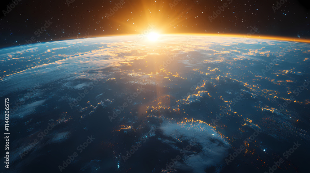 In the sky, an airplane is flying over the earth. In the sky, an airplane is flying over the earth.