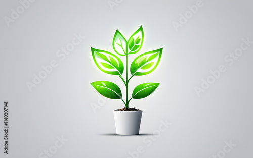 A growing plant, its leaves formed by glowing corporate icons, set in a minimalist background photo