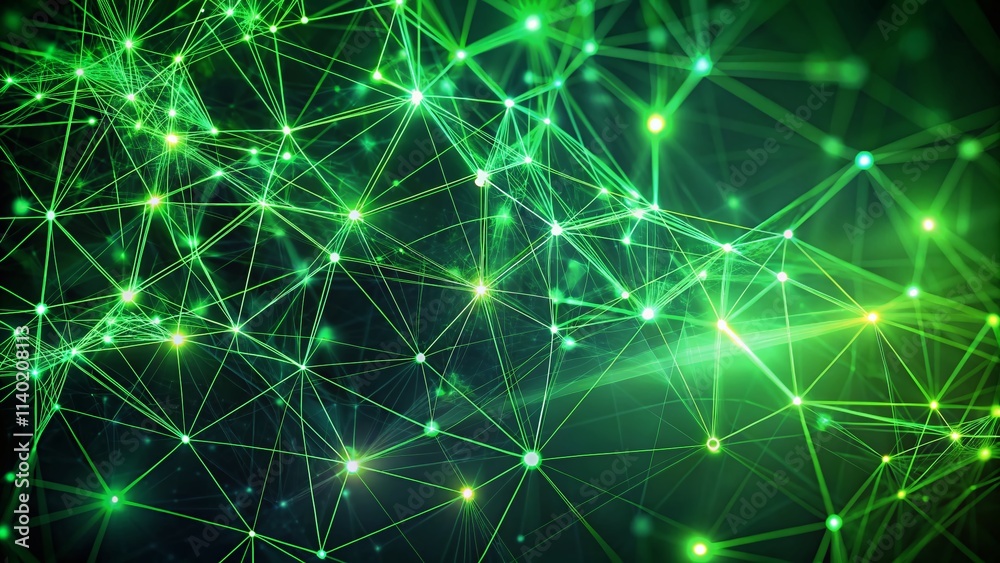 Fototapeta premium Abstract Green Plexus Background, Digital Art, Green Network, Geometric Pattern, Technology Background, Shiny Green Lines, Abstract Texture, Digital Design, Green Energy, Flowing Lines
