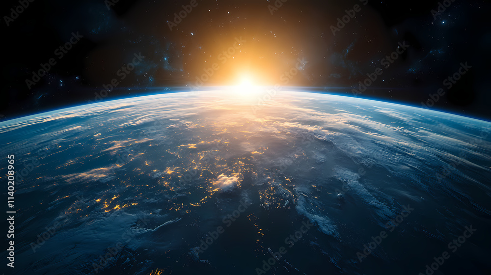 In the sky, an airplane is flying over the earth. In the sky, an airplane is flying over the earth.