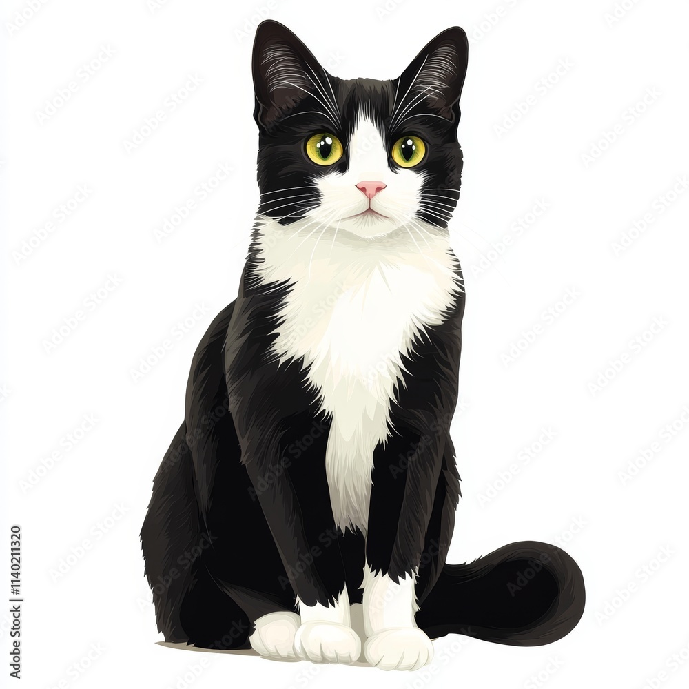domestic cat sitting and looking at camera on white background domestic cat sitting and looking at camera on white background
