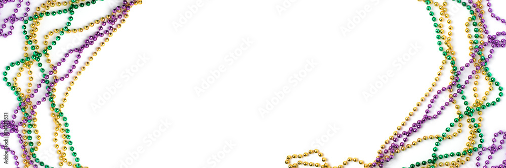 Mardi Gras beads isolated on white background Mardi Gras beads isolated on white background