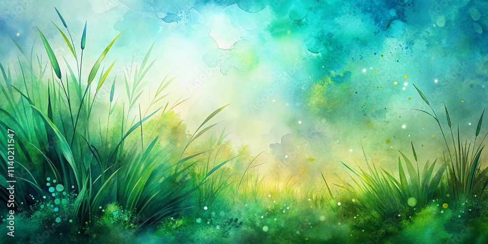 Fototapeta premium Abstract Watercolor Grass Nature Background, Green Watercolor Texture, Botanical Painting, Nature Art, Spring Landscape, Artistic Grass Illustration