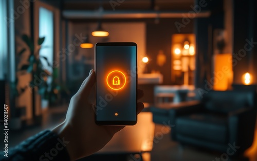 Wallpaper Mural A digital lock symbol glowing on a smartphone screen, held by a person in a modern office, representing mobile security and privacy protection, sleek and highresolution, 8K Torontodigital.ca