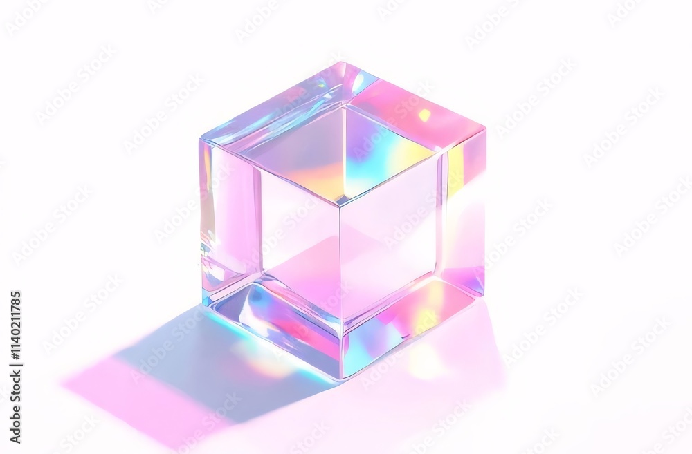 Iridescent glass cube on white background. Iridescent glass cube on white background.