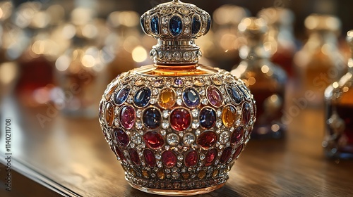 Ornate Jewel Encrusted Perfume Bottle Displayed photo