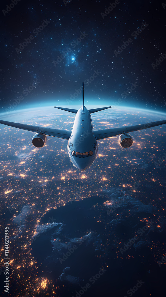 In the sky, an airplane is flying over the earth. In the sky, an airplane is flying over the earth.