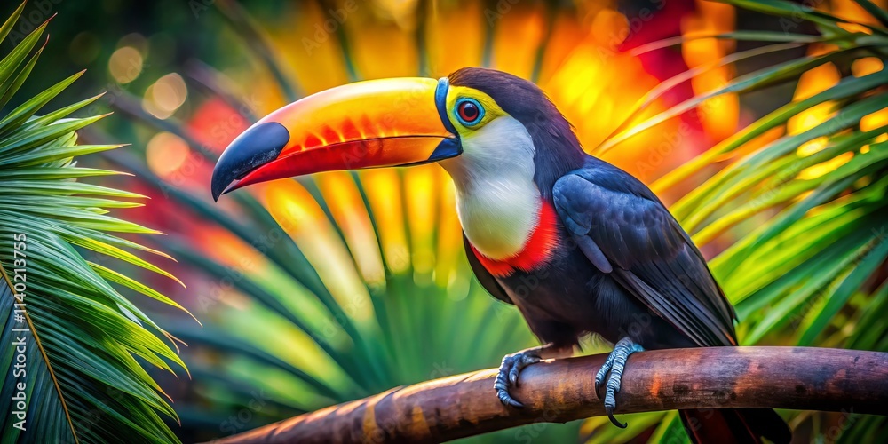 Fototapeta premium Vibrant Toucan Close-Up: Tropical Bird, Colorful Plumage, Exotic Wildlife