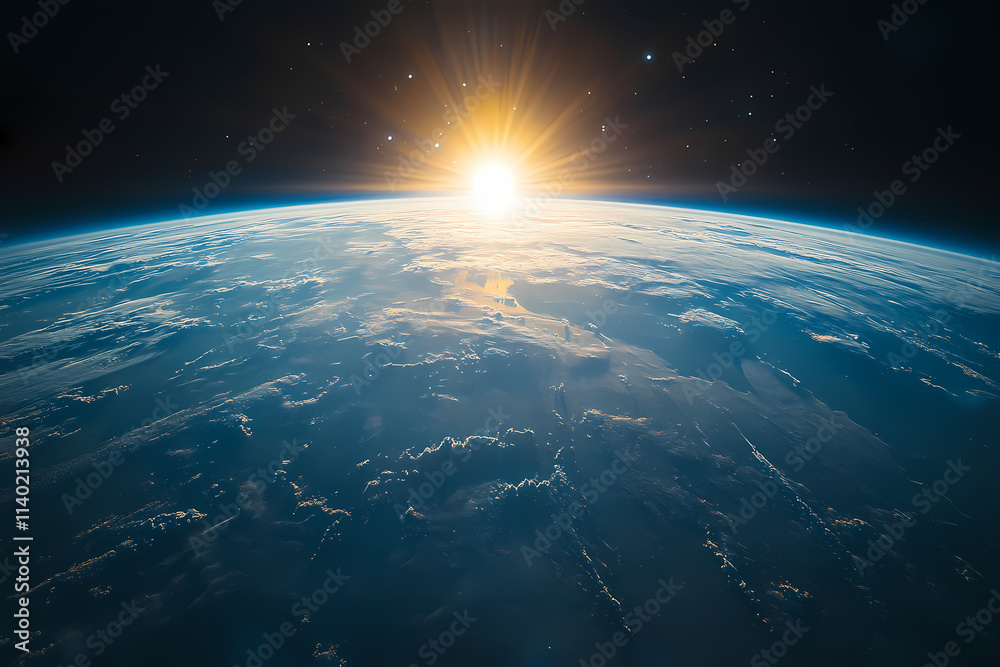 In the sky, an airplane is flying over the earth. In the sky, an airplane is flying over the earth.