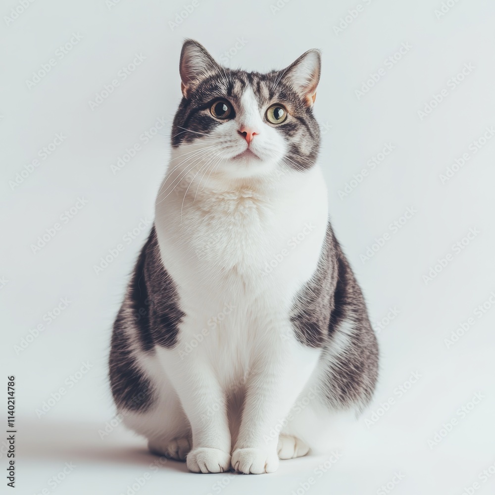 domestic cat sitting and looking at camera on white background domestic cat sitting and looking at camera on white background