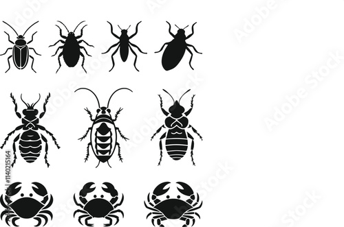set of insects, Vector Bug Silhouette Icon Set Collection
