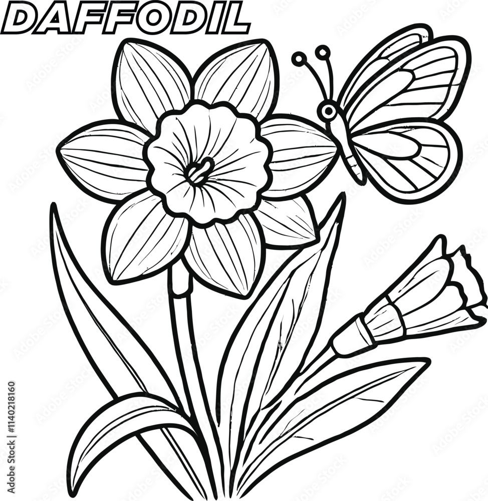 Obraz premium Blooming Beauty Flowers Coloring Page for Kids, Pretty Petals Fun and Relaxing Flower Coloring Page