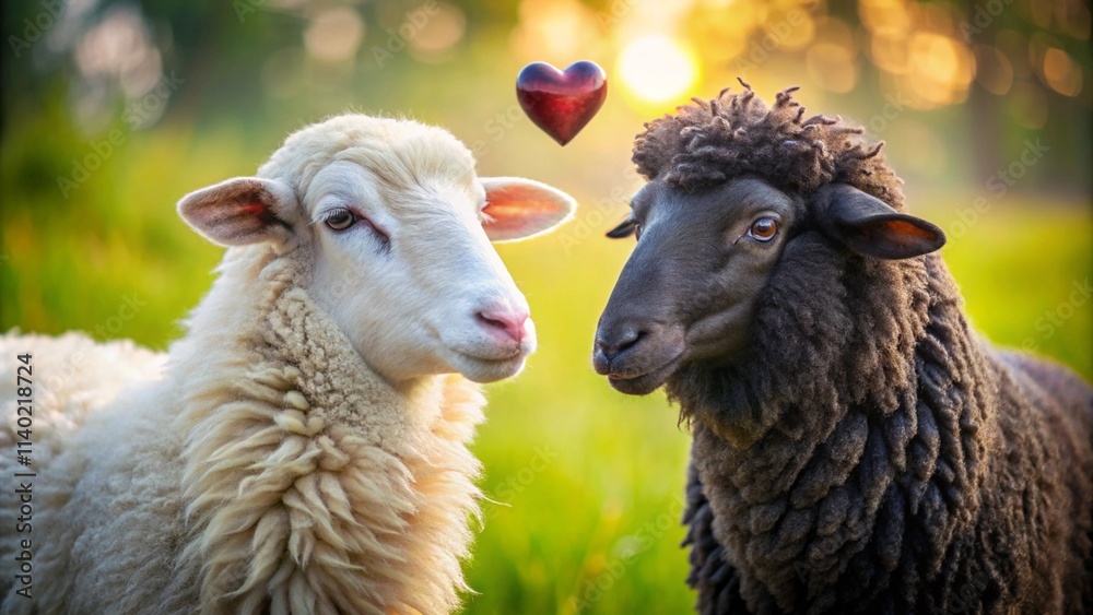 Fototapeta premium Black and White Sheep Love Concept