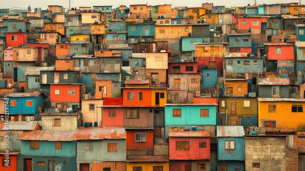Densely Packed Colorful Houses in a Wide Angle View Densely Packed Colorful Houses in a Wide Angle View