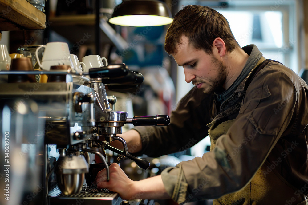 Barista Working in a Stylish Coffee Shop Setting Generative AI Image Barista Working in a Stylish Coffee Shop Setting Generative AI Image