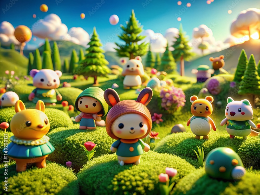Naklejka premium Adorable Tiny Cartoon People Drone Aerial Photography - High-Resolution Images