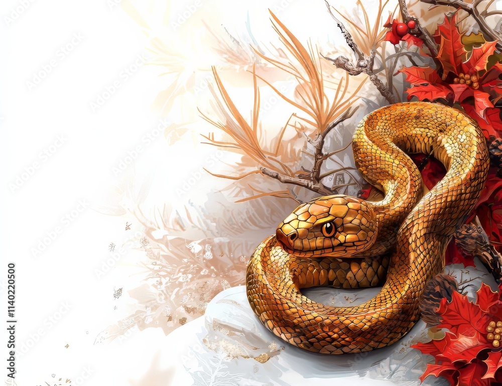 Fototapeta premium Colorful Snake with Flower Design