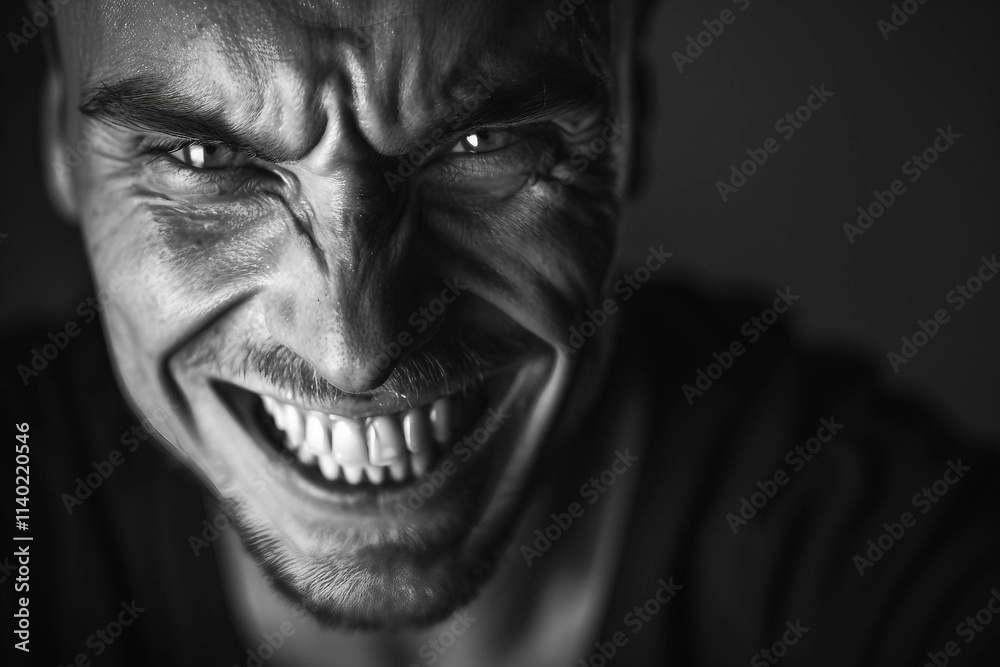 Grinning Face of a Maniac in Black and White Generative AI Portrait Grinning Face of a Maniac in Black and White Generative AI Portrait