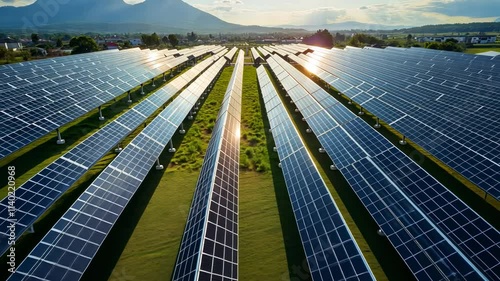 Renewable energy initiative showcases solar panels in open fields under bright sky