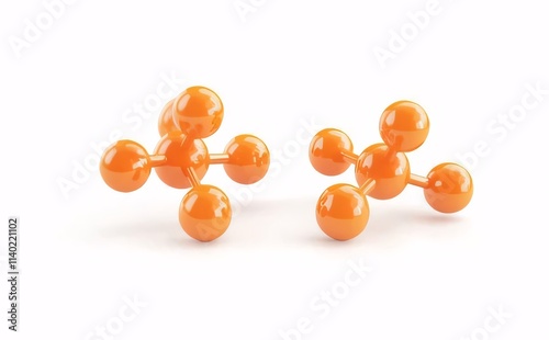 Two orange molecular models isolated on white background.