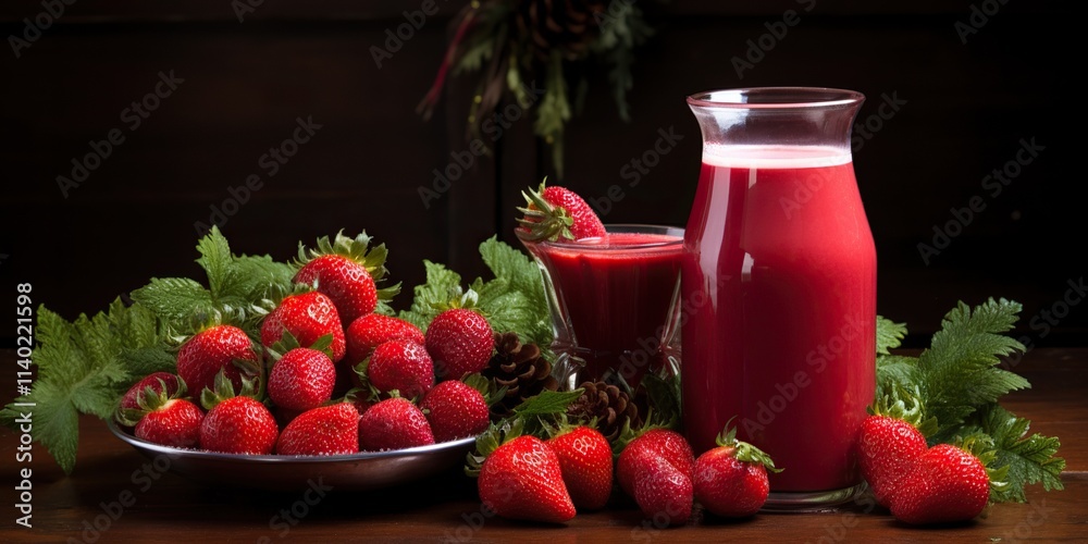 Enjoy a refreshing and delicious Strawberry Juice accompanied by fresh, ripe strawberries