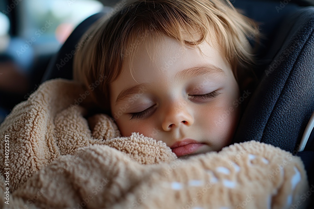 A small child is peacefully sleeping in a car seat, wrapped in a soft blanket, evoking feelings of warmth, care, and the simple joys of childhood travel moments. A small child is peacefully sleeping in a car seat, wrapped in a soft blanket, evoking feelings of warmth, care, and the simple joys of childhood travel moments.