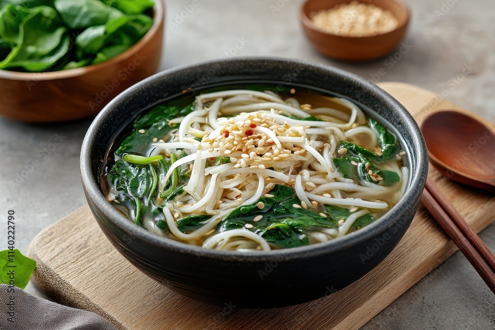 Korean dish Spinach and bean sprout soup with soybean paste Korean dish Spinach and bean sprout soup with soybean paste