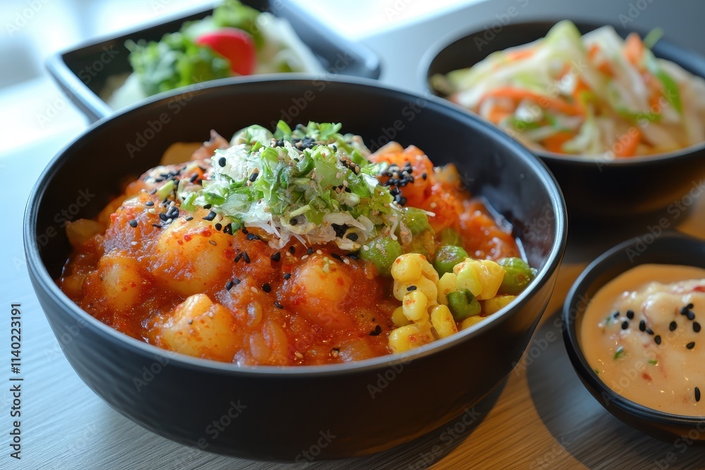 Korean dish with kimchi and soft tofu stew Korean dish with kimchi and soft tofu stew
