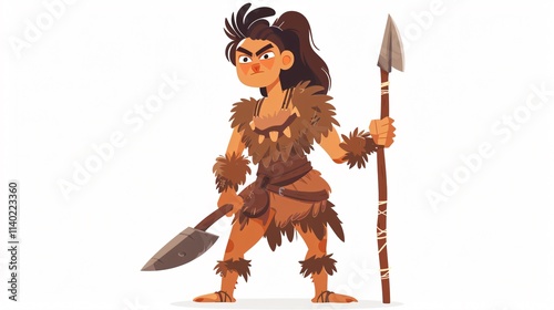 Savage Woman in Animal Skin with Fangs Holding Cudgel - Powerful and Fierce Female Warrior