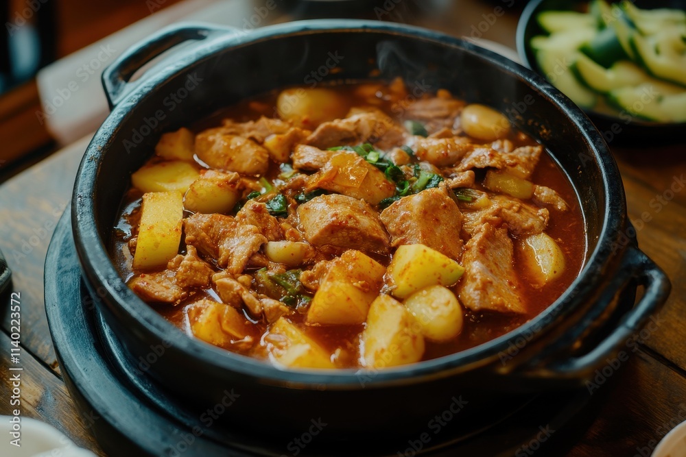 Korean dishes budae jjigae galbitang bulgogi pork belly grilled food earthen pot kimchi cucumbers potatoes veggies and sides