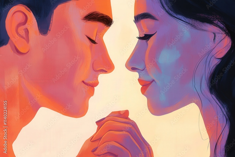 An interethnic couple looks into each other's eyes as one. Valentine's Day, love, relationships, trust An interethnic couple looks into each other's eyes as one. Valentine's Day, love, relationships, trust