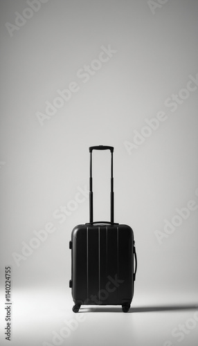 Black suitcase, travel accessory, minimalist design, modern style, copy space