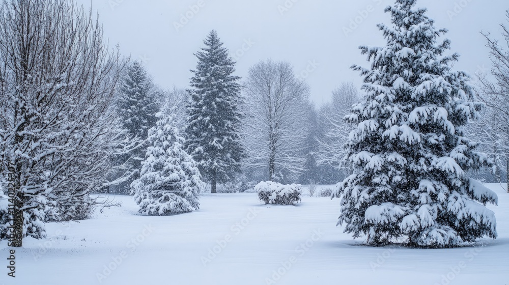 Obraz premium Serene Winter Landscape with Snow-Covered Trees in Wonderland