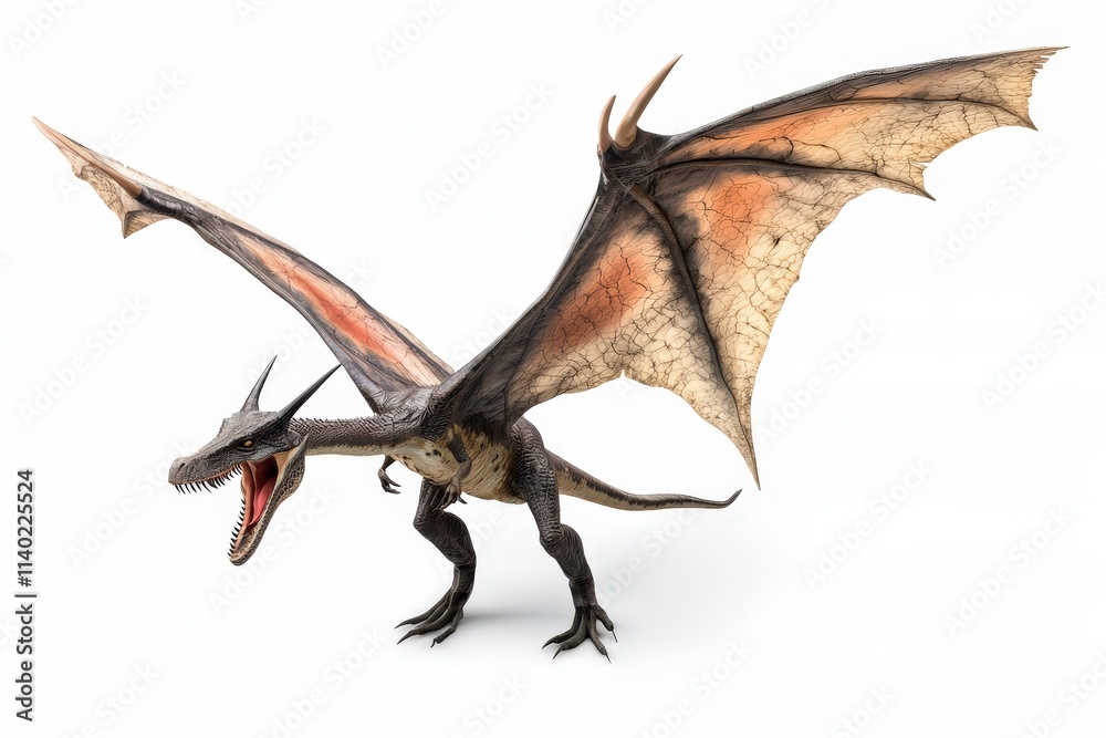 Obraz premium Pterodactylus,, triassic period, mesozoic, era, cretaceous period, jurassic period, isolated on white background