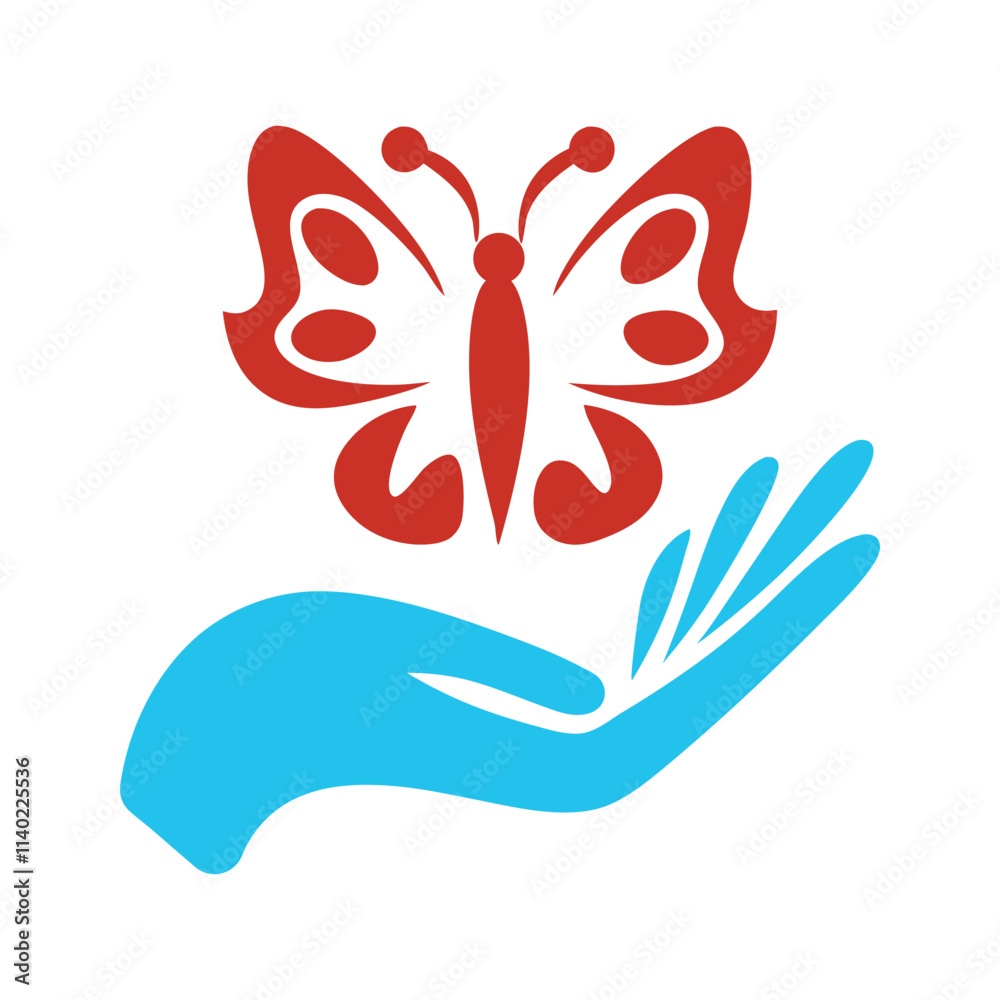 Obraz premium Butterfly in Hand Vector Logo Design.