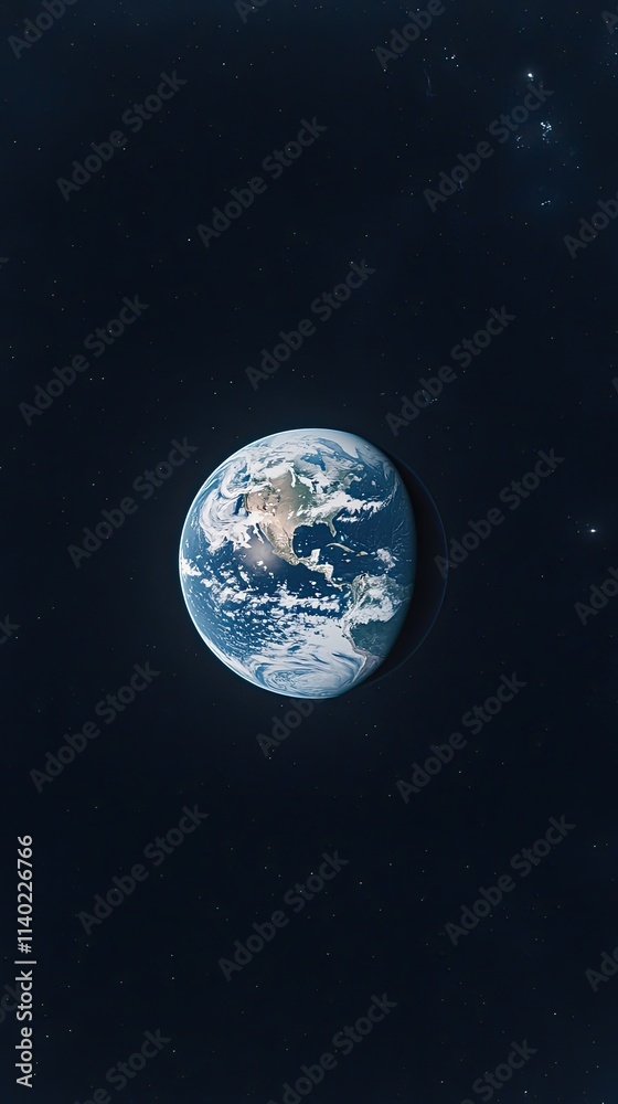 Detailed representation of planet Earth with vivid geography, bright oceans, and landmasses, set against a dark blue backdrop Detailed representation of planet Earth with vivid geography, bright oceans, and landmasses, set against a dark blue backdrop