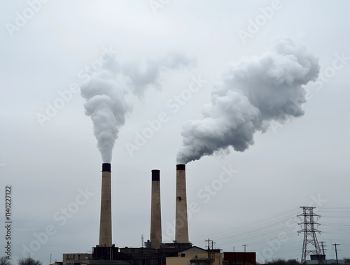 Wallpaper Mural Industrial power plant emits smoke under overcast sky creating a somber atmosphere in the urban landscape Torontodigital.ca