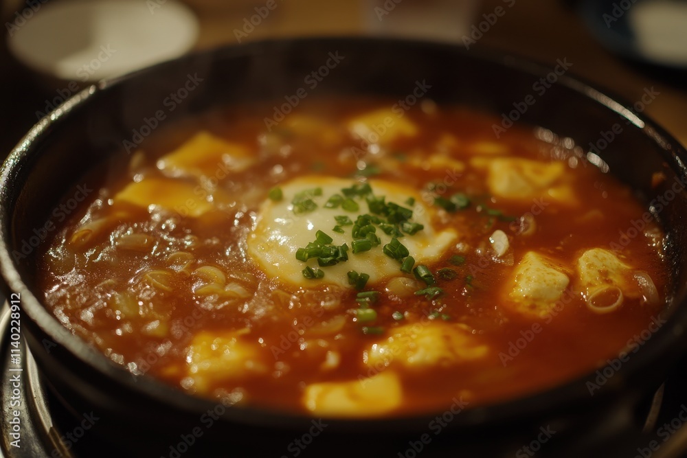 Korean spicy silken tofu stew known as Sundubu Jjigae a favorite in Korean dramas Korean spicy silken tofu stew known as Sundubu Jjigae a favorite in Korean dramas
