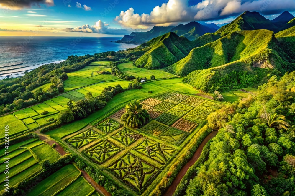 Fototapeta premium Aerial Hawaiian Polynesian Tribal Patterns: Drone Photography of Island Designs