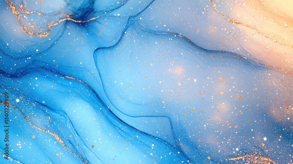 Obraz premium Abstract Ocean Waves with Gold Accents and Soft Blue Tones for Modern Art Designs
