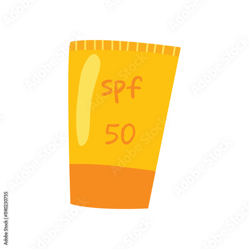 Orange and yellow sunscreen labeled spf 50, designed for sun protection.