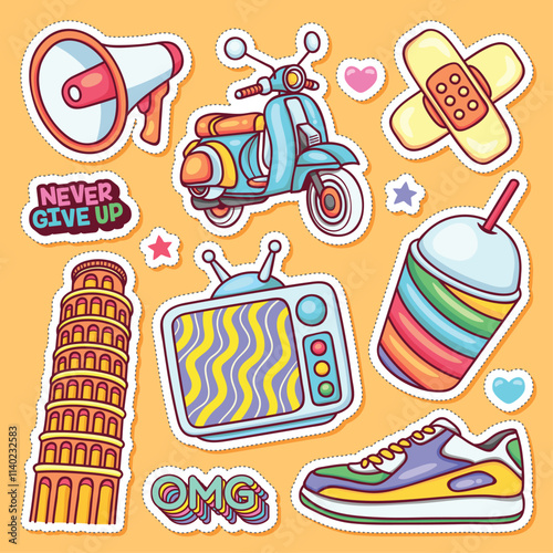 Sticker Icons Hand Drawn Doodle Coloring Vector
