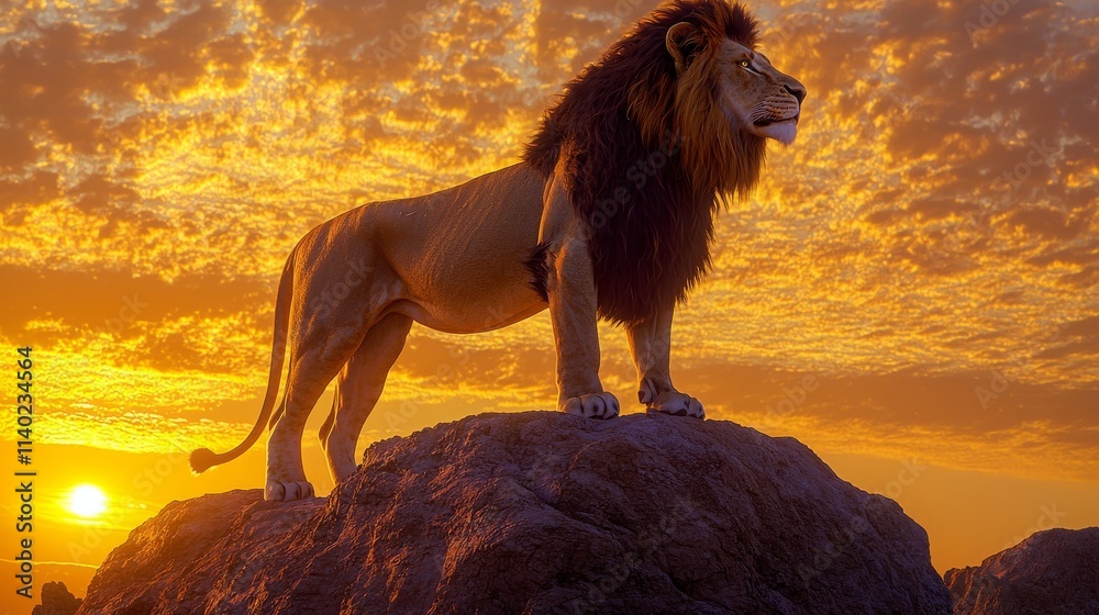 Majestic Lion on Rock at Sunset Majestic Lion on Rock at Sunset