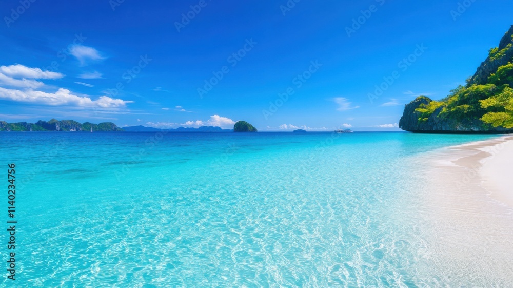 Fototapeta premium Tropical island paradise crystal clear waters serene beach scene coastal vibes island getaway nature's tranquility