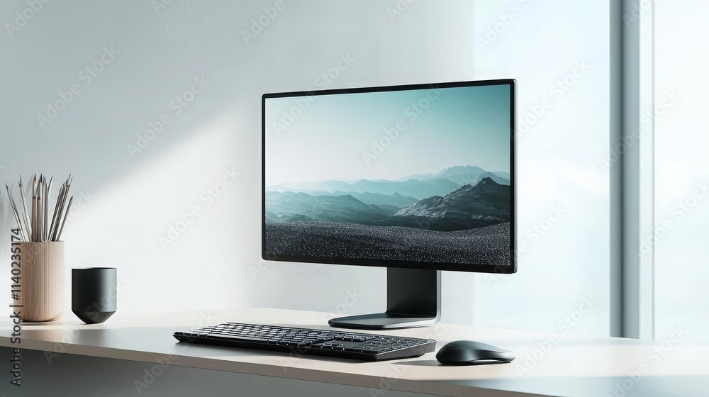 Minimalistic Workspace with Sleek Monitor Minimalistic Workspace with Sleek Monitor