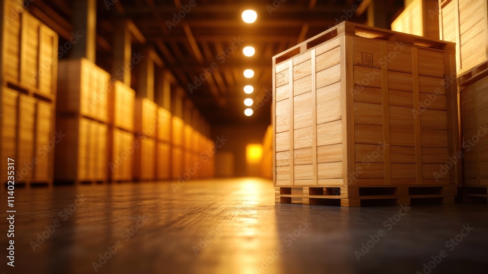 Industrial stacked wooden crates in bright warehouse inventory management organized storage efficient logistics Industrial stacked wooden crates in bright warehouse inventory management organized storage efficient logistics
