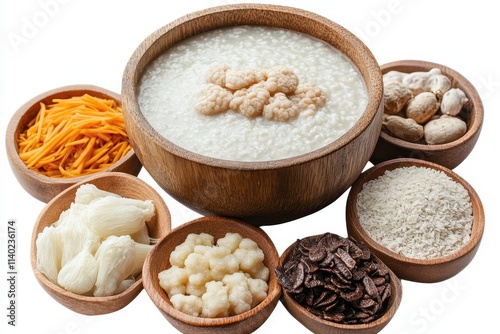 Raw components for Laba porridge a traditional Chinese congee for the Laba Festival Isolated photo