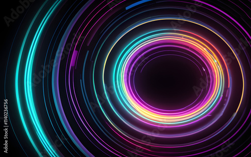 Geometric Wi-Fi signals, radiating vibrant rings of light in a dark environment