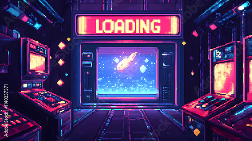 Retro Pixel Art Arcade Loading Screen 80s Synthwave Cyberpunk Gaming Aesthetic
