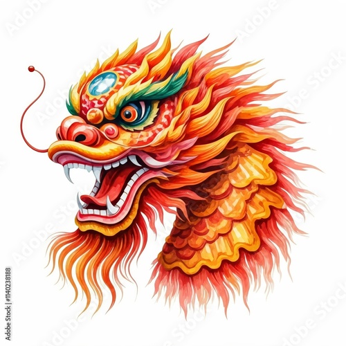 Wallpaper Mural Fiery Dragon Head: A majestic and detailed illustration of a Chinese dragon head, symbolizing power, luck, and good fortune. Torontodigital.ca